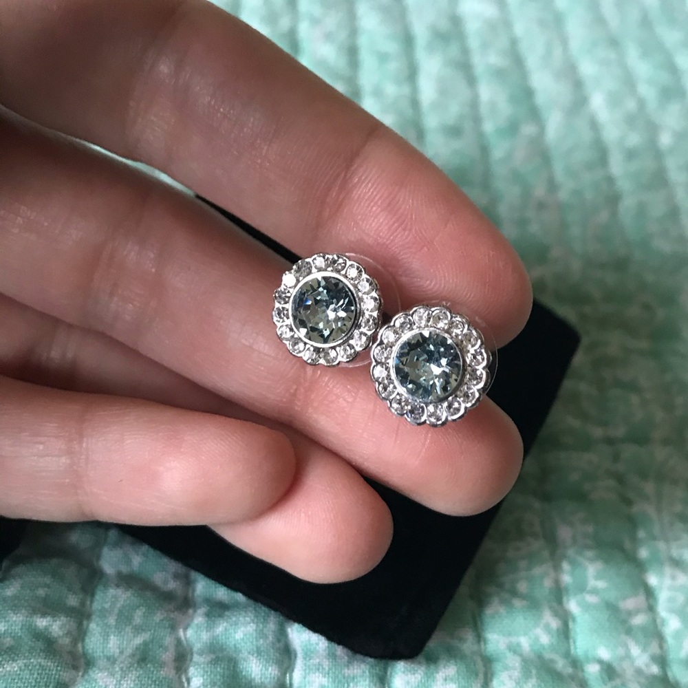 Rhinestone Stud Earrings - silver